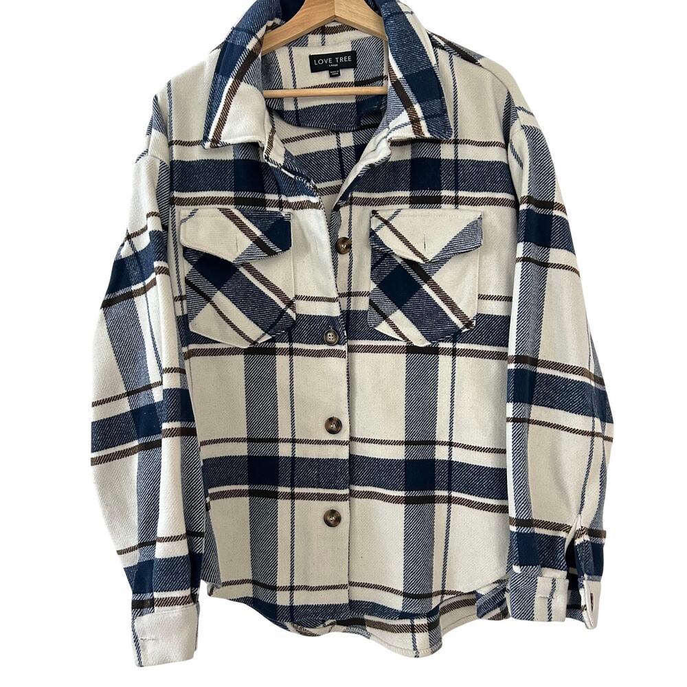 Plaid Shacket by Love Tree Sz. Large Ranch Chore Equestrian Western Cozy Thick
